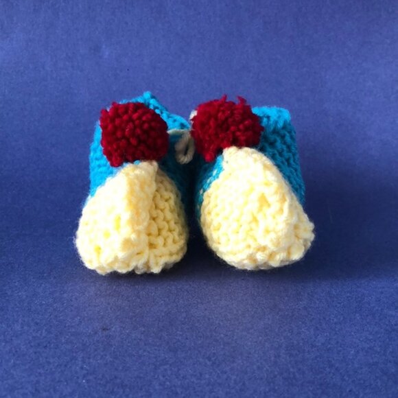 NWT Vintage Handmade Knitted Teal Yellow Children’s Slipper Booties - Picture 2 of 3